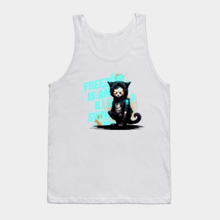 Cyberspace Cat Freedom is an Illusion Dark Background Tank Top